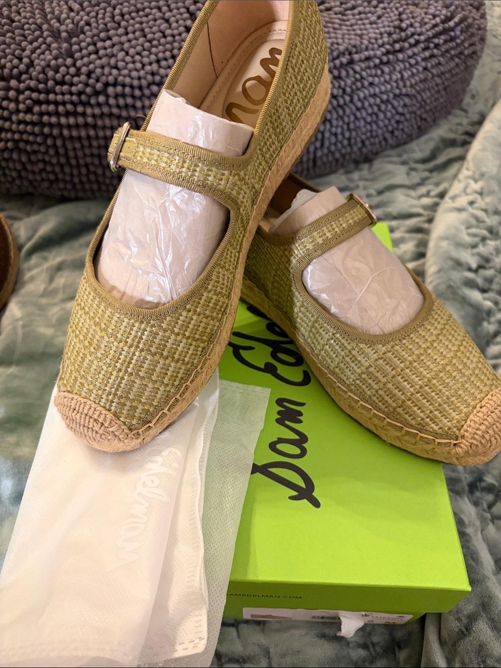 Sam Edelman Olive Green Mary Jane Espadrille Flats, NWT